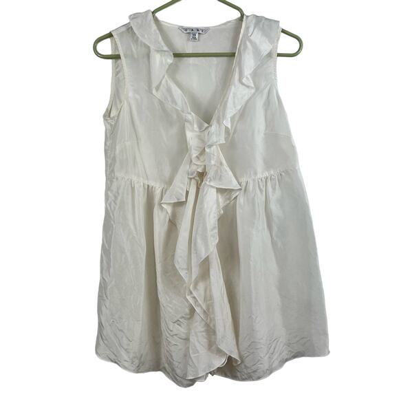 Cabi White 100% Silk Ruffle V Neck Placket Button Up Blouse Summer Feminine - Picture 2 of 11